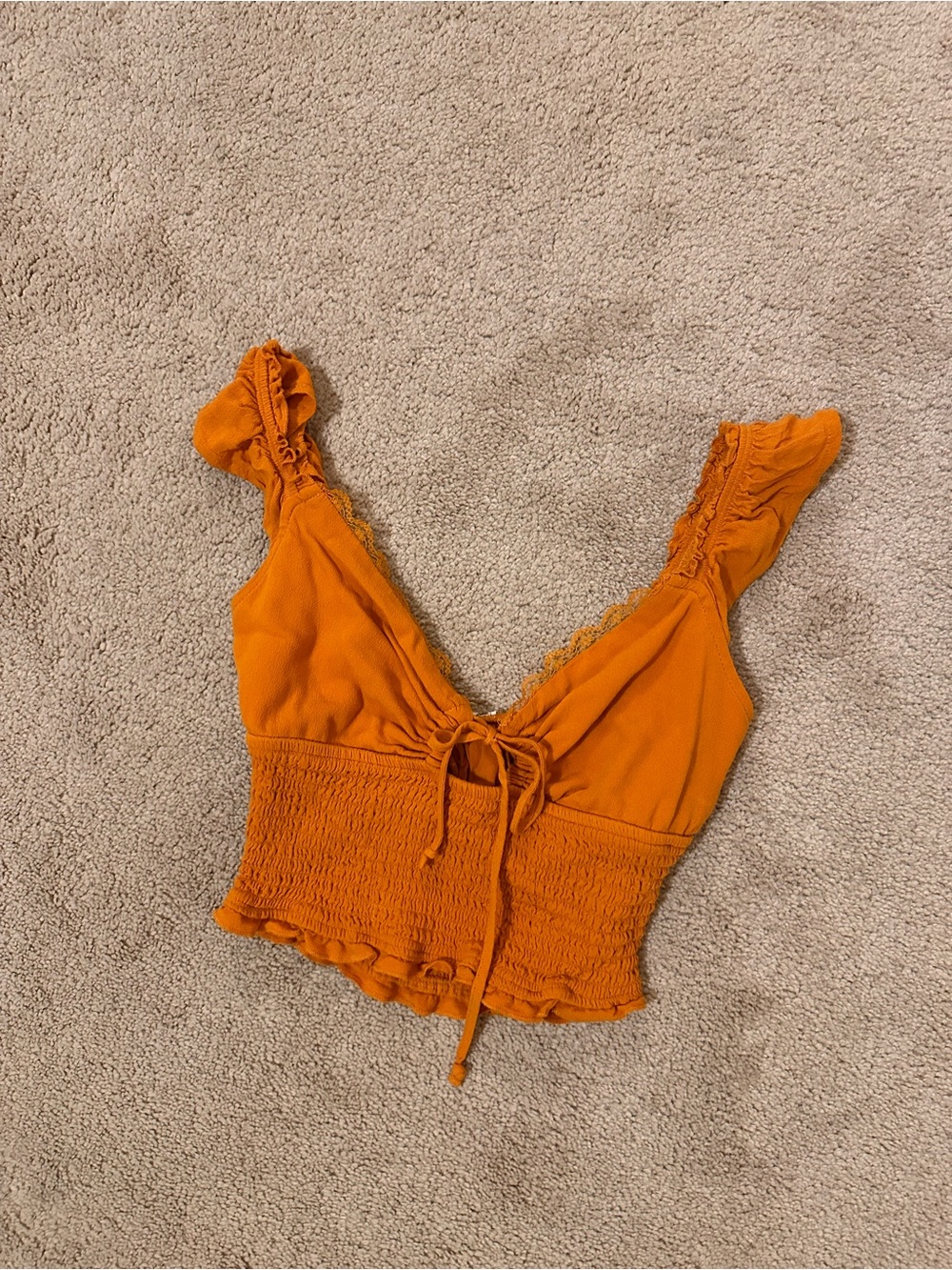 Garage Orange Smocked Tie-Front Crop Top